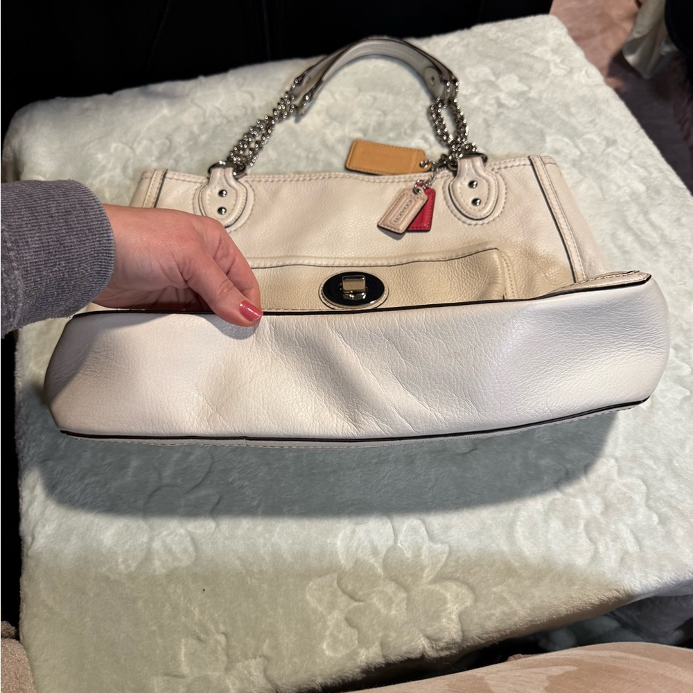 Coach 24081 white leather Y2K vintage chain shoulder strap tote bag - Picture 10 of 14